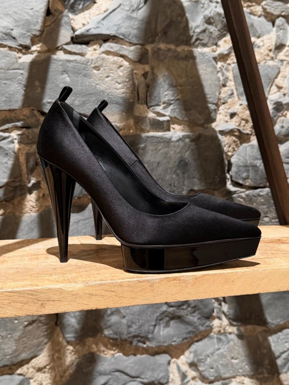 Tom Ford Black Satin Platform Pointy 120 Pumps